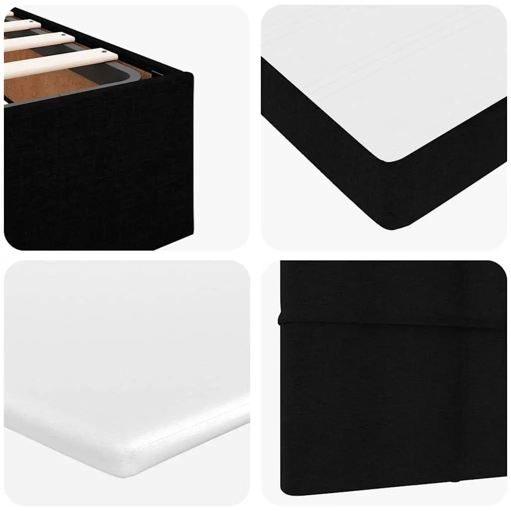Double Ottoman Bed with Pocket Spring Mattress Black Fabric LED Lights Storage