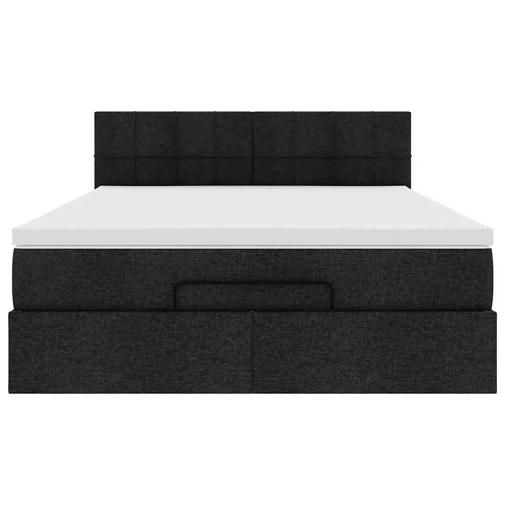 Double Ottoman Bed with Pocket Spring Mattress Black Fabric LED Lights Storage