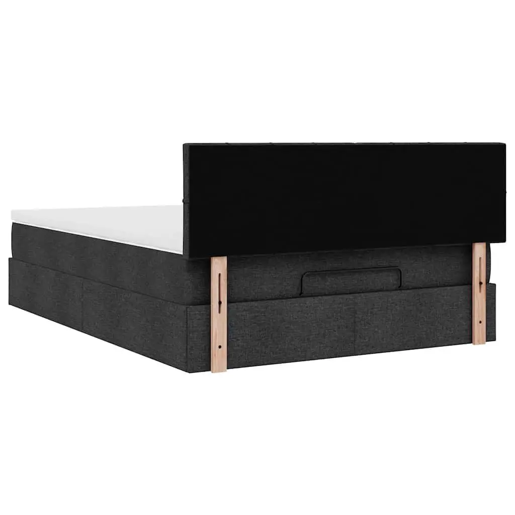 Double Ottoman Bed with Pocket Spring Mattress Black Fabric LED Lights Storage