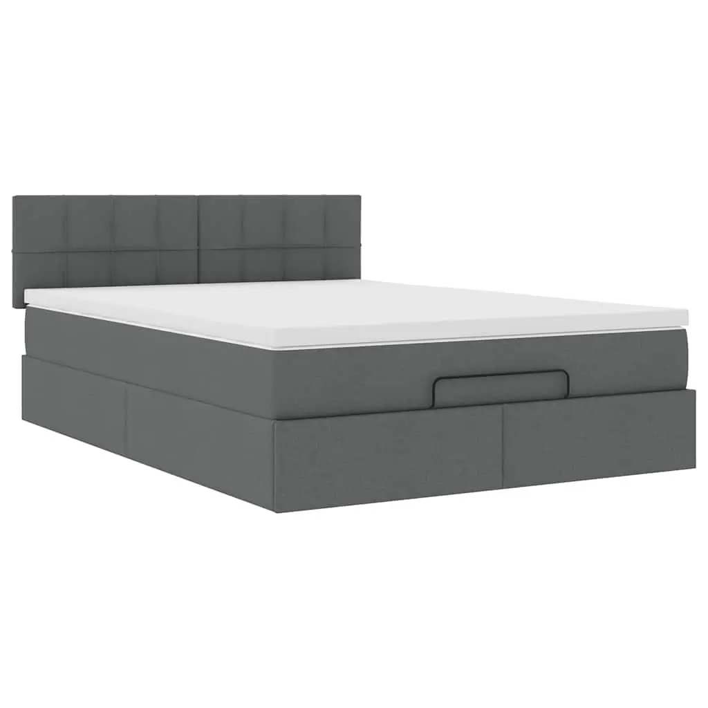 Queen Ottoman Bed Grey Fabric Pocket Spring Mattress with LED Lights