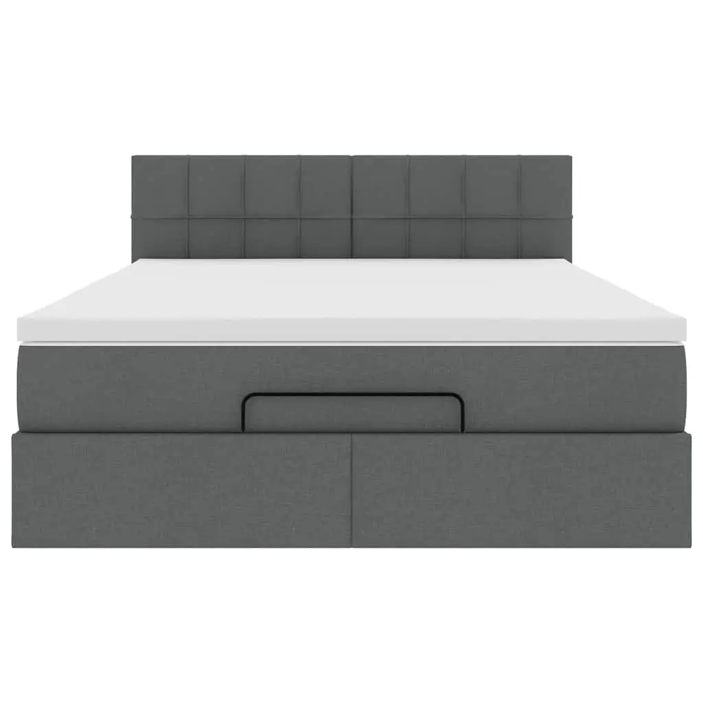 Queen Ottoman Bed Grey Fabric Pocket Spring Mattress with LED Lights