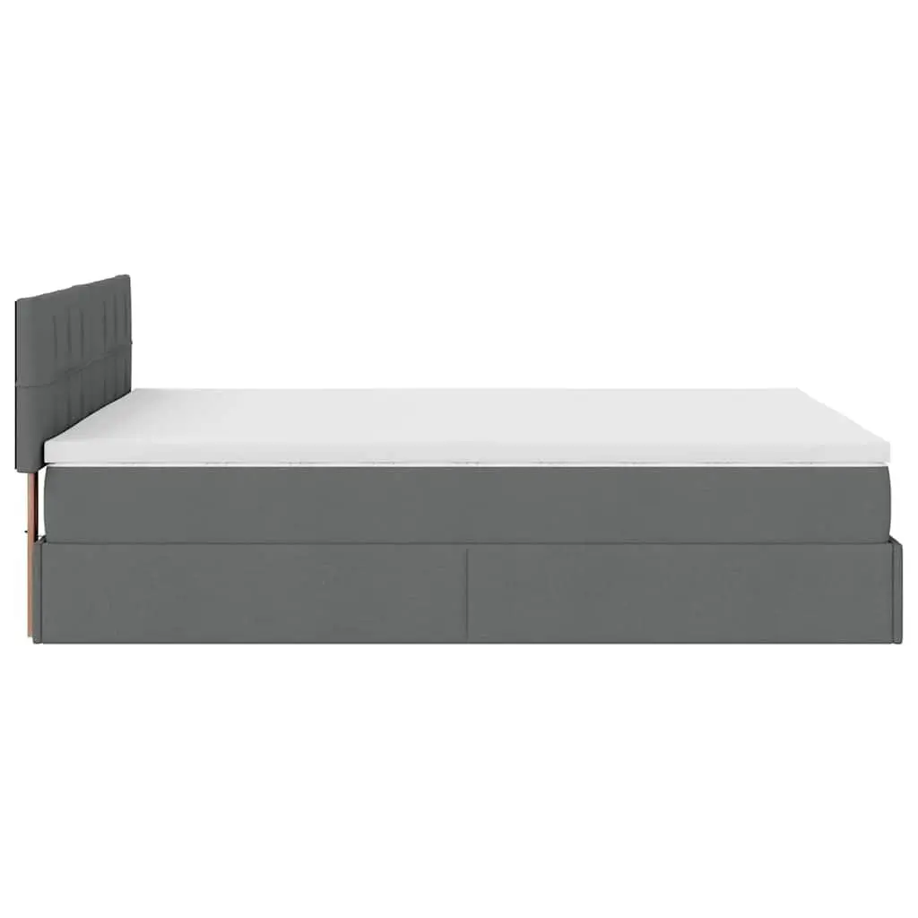 Queen Ottoman Bed Grey Fabric Pocket Spring Mattress with LED Lights