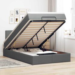 Ottoman Bed King Single with Pocket Spring Mattress LED Lights Storage Grey