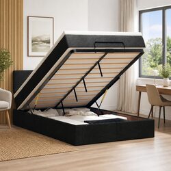 King Single Ottoman Bed with Pocket Spring Mattress and LED
