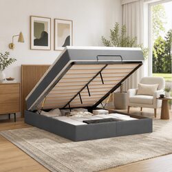 Double Grey Fabric Ottoman Bed with Pocket Spring Mattress