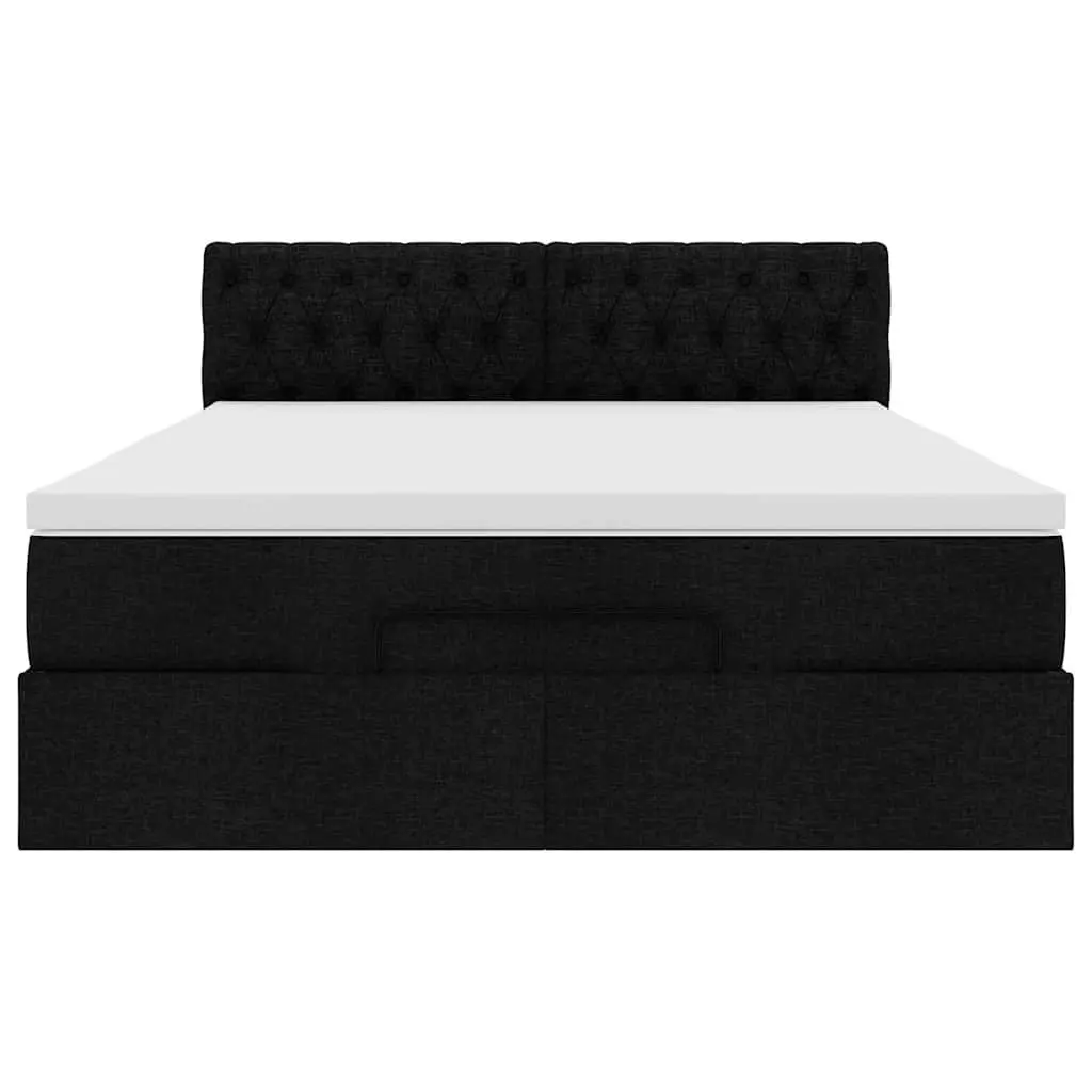 Double Ottoman Bed Black Fabric Pocket Spring Mattress with LED Lights