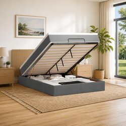 Queen Size Ottoman Bed with Pocket Spring Mattress in Grey