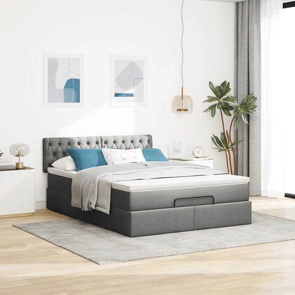 Ottoman Bed Grey Queen Size Pocket Spring Mattress with LED Lights Storage