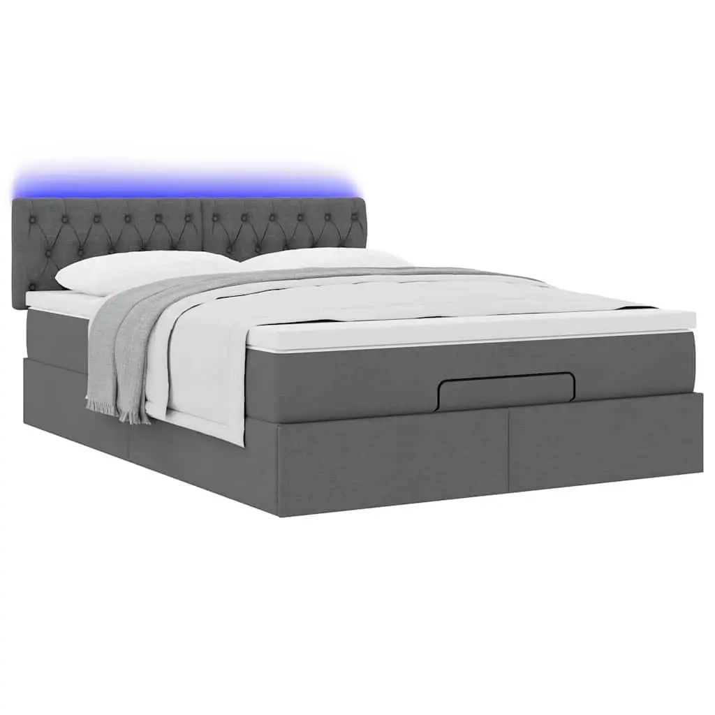 Ottoman Bed Grey Queen Size Pocket Spring Mattress with LED Lights Storage