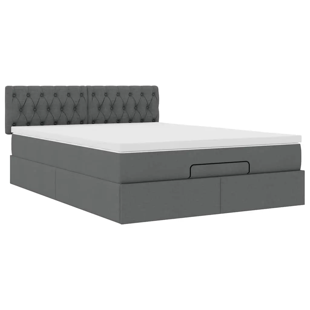 Ottoman Bed Grey Queen Size Pocket Spring Mattress with LED Lights Storage