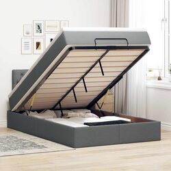 Ottoman Bed King Single with Pocket Spring Mattress LED Lights Grey Storage