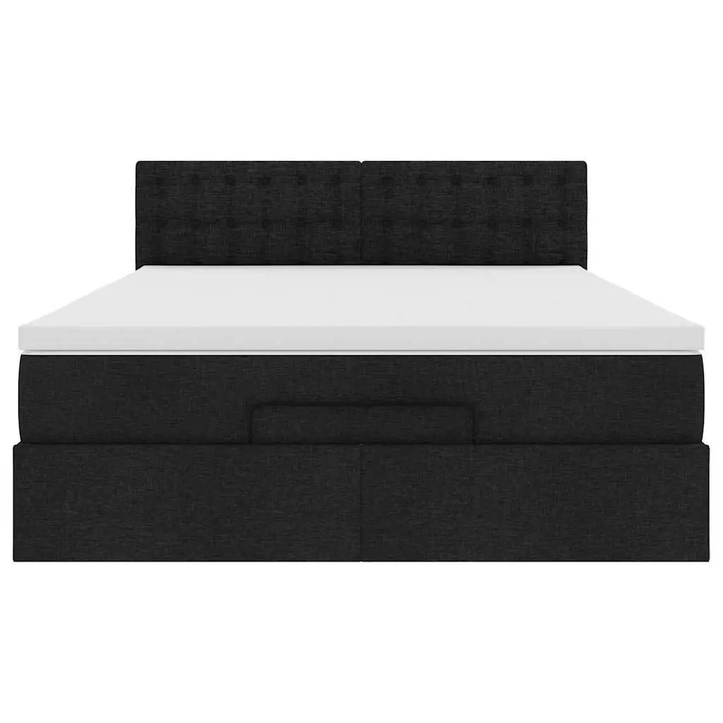 Ottoman Bed Black Fabric Double with Pocket Spring Mattress LED Lights Storage