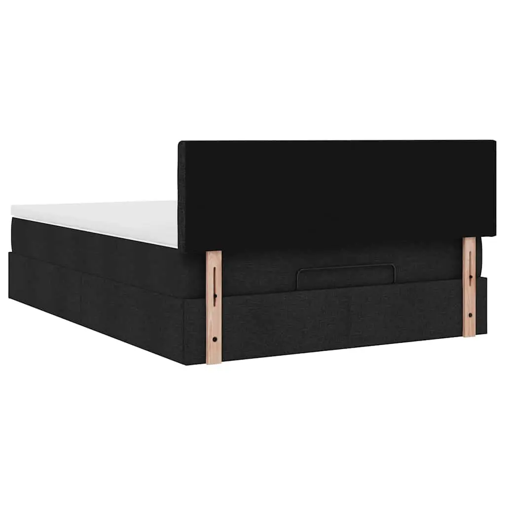 Ottoman Bed Black Fabric Double with Pocket Spring Mattress LED Lights Storage
