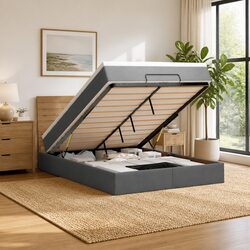 Queen Size Ottoman Bed with Pocket Spring Mattress and LED Lights
