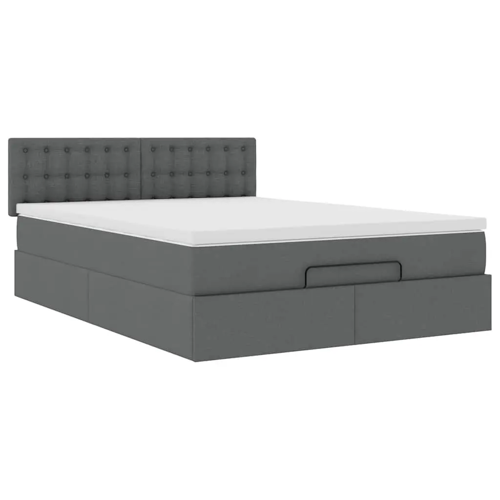 Ottoman Bed Grey Fabric Queen Size with Pocket Spring Mattress and LED Lights