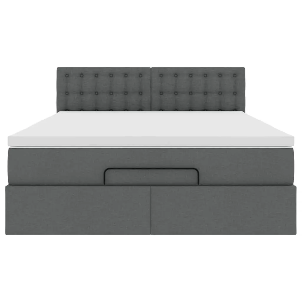 Ottoman Bed Grey Fabric Queen Size with Pocket Spring Mattress and LED Lights