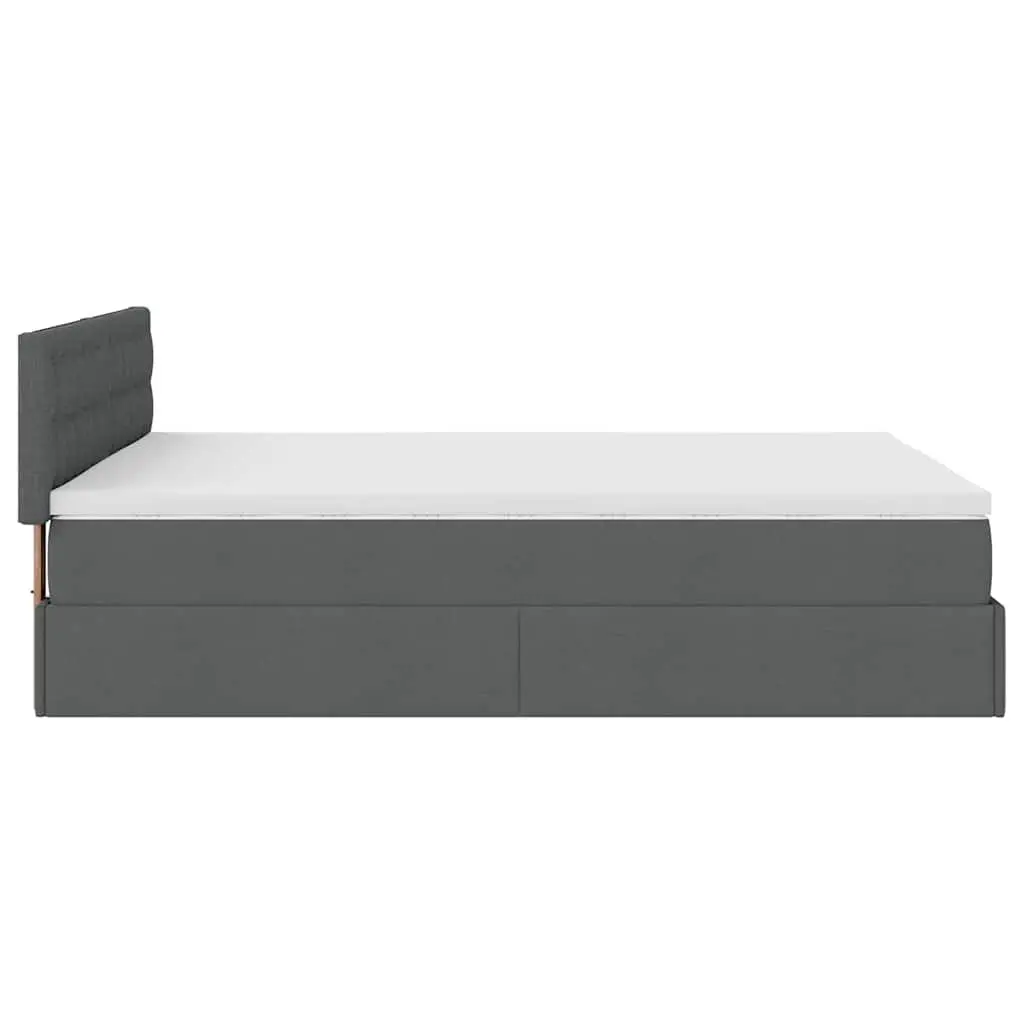 Ottoman Bed Grey Fabric Queen Size with Pocket Spring Mattress and LED Lights