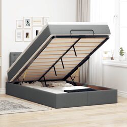 Ottoman Storage Bed with Pocket Spring Mattress LED Lights Grey King Single