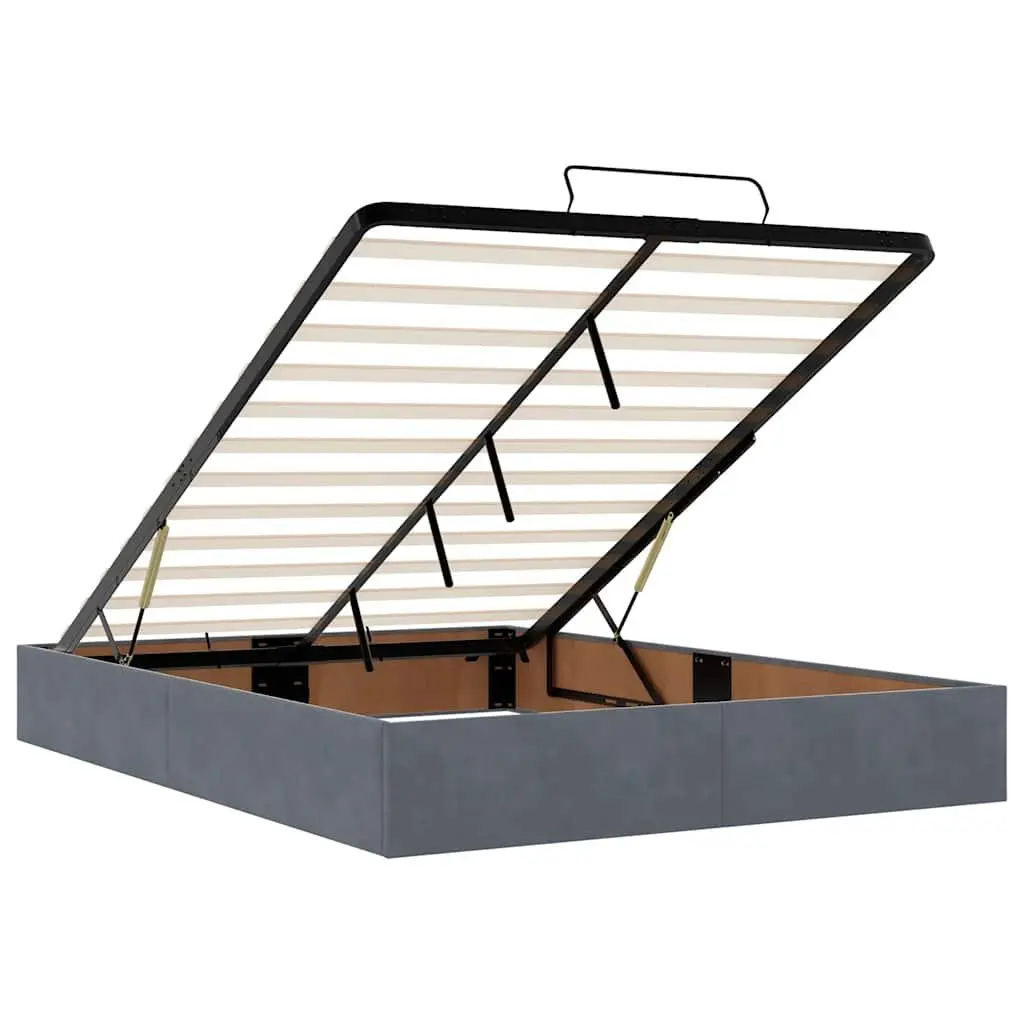 Ottoman Bed Grey Velvet Double with Pocket Spring Mattress Hydraulic Lift Storage LED