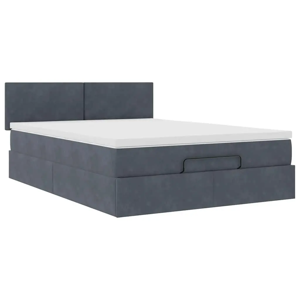 Ottoman Bed Grey Velvet Double with Pocket Spring Mattress Hydraulic Lift Storage LED