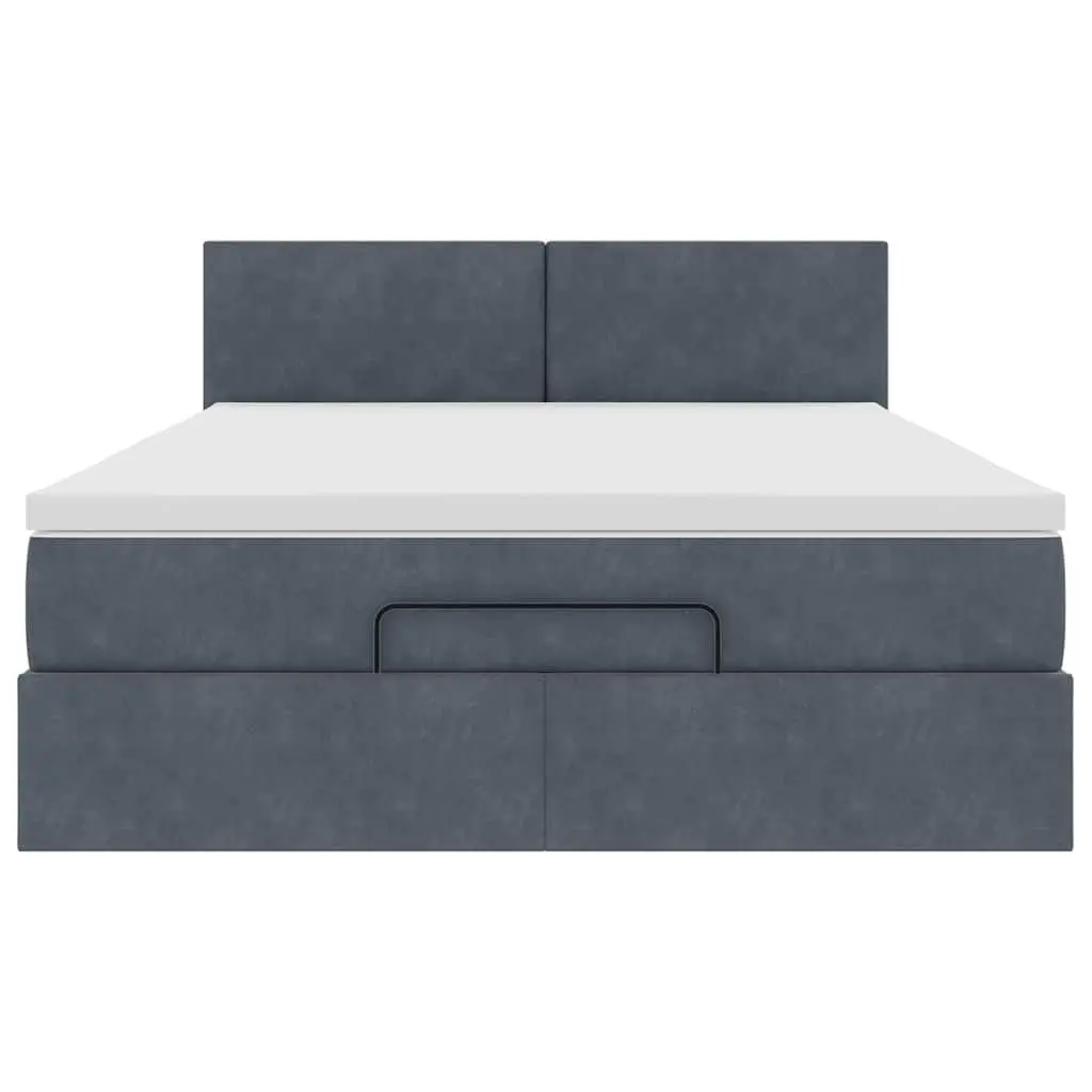 Ottoman Bed Grey Velvet Double with Pocket Spring Mattress Hydraulic Lift Storage LED
