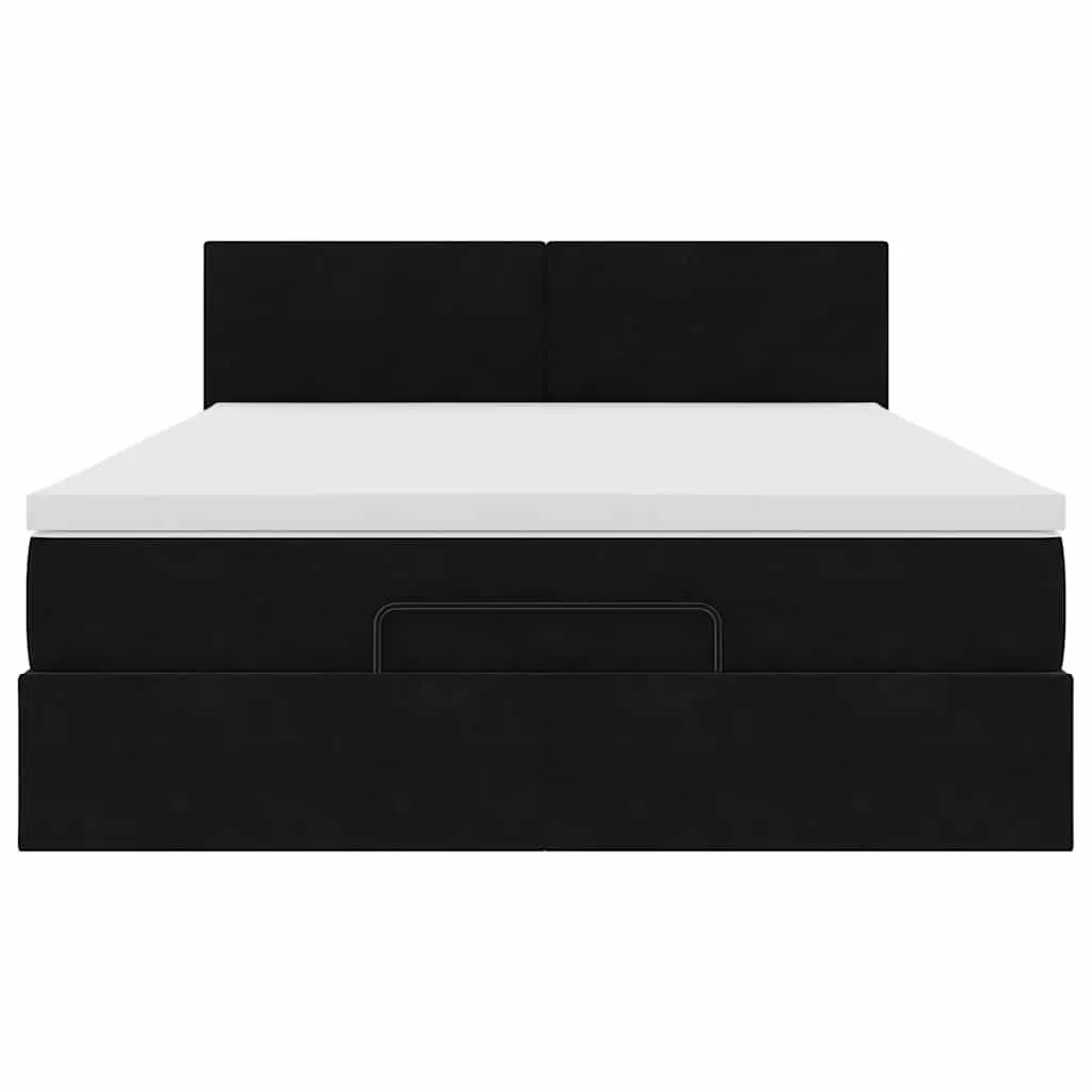 Ottoman Bed Black Velvet Double Pocket Spring Mattress with LED Lights and Hydraulic Lift Storage