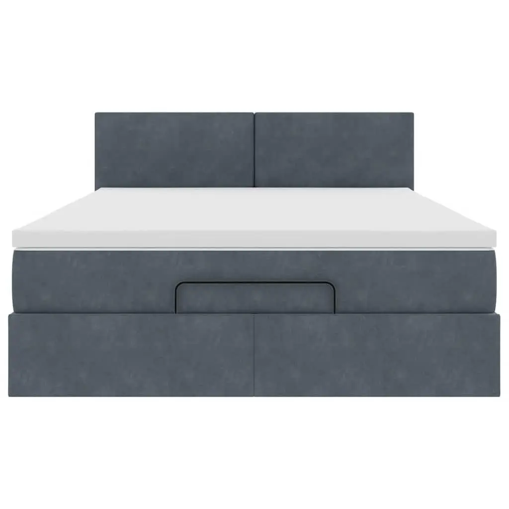 Queen Ottoman Bed Grey Velvet Pocket Spring Mattress with LED Lights