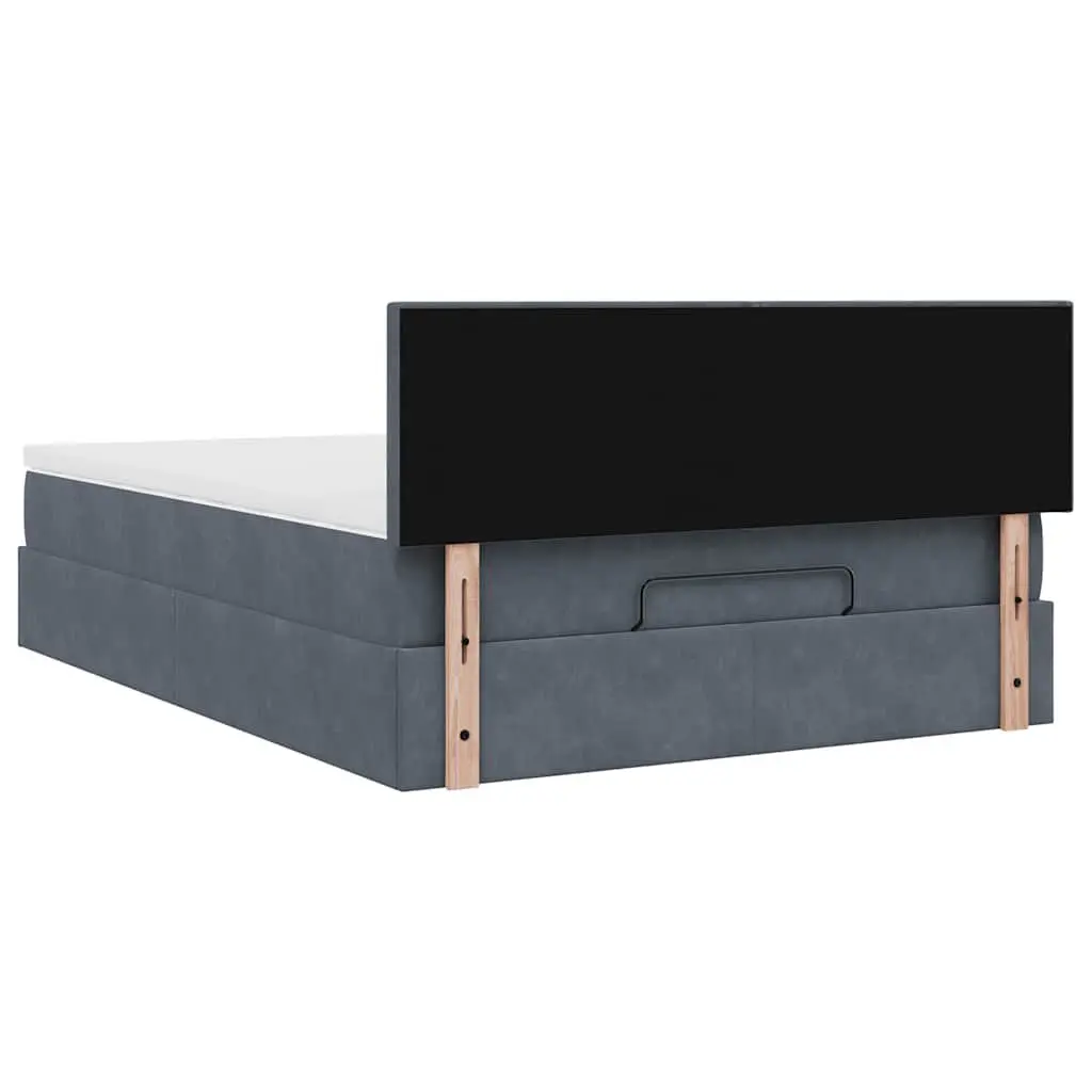 Queen Ottoman Bed Grey Velvet Pocket Spring Mattress with LED Lights