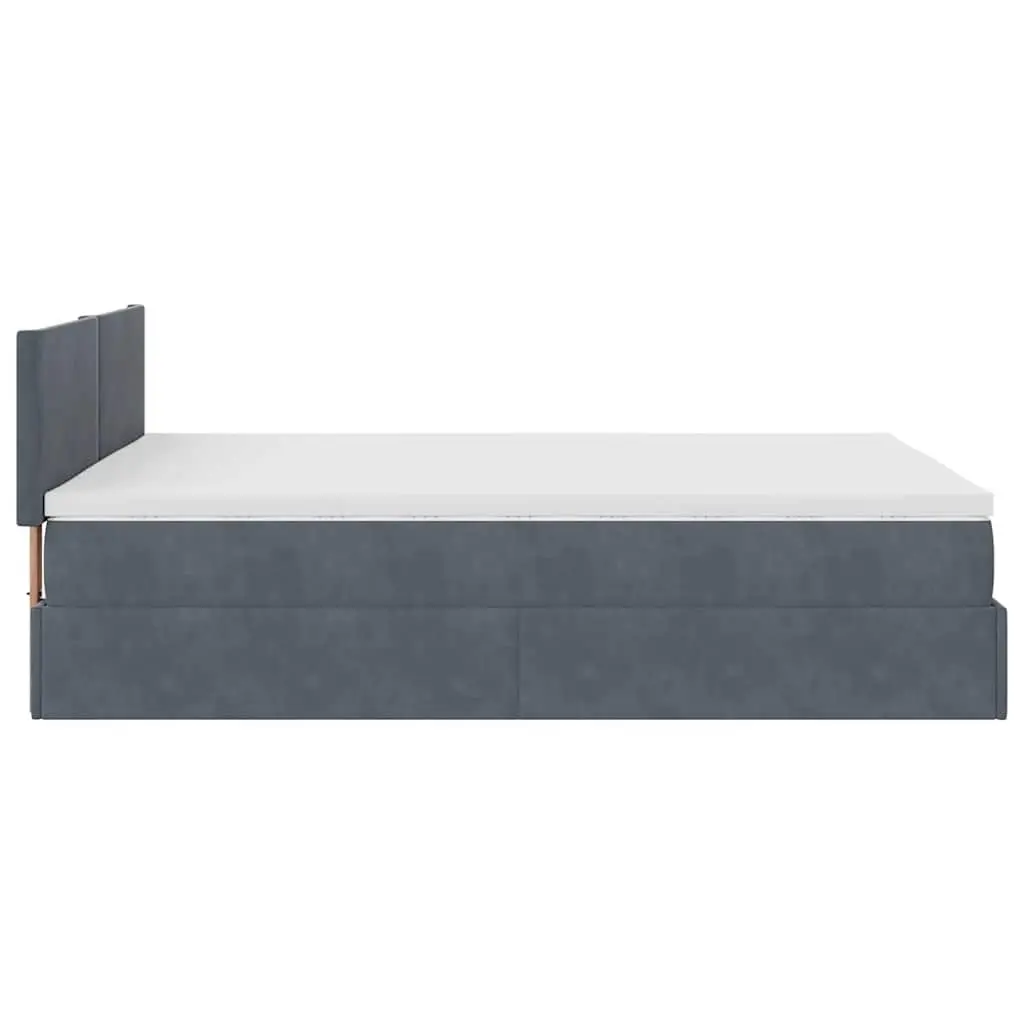 Queen Ottoman Bed Grey Velvet Pocket Spring Mattress with LED Lights