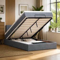 King Single Ottoman Bed with Pocket Spring Mattress and LED