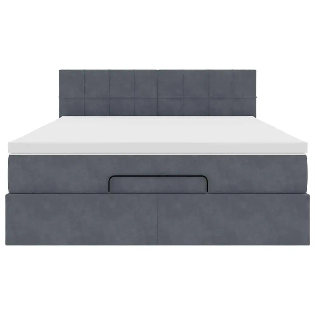Double Ottoman Bed Grey Velvet Pocket Spring Mattress with Hydraulic Lift and Adjustable LED Lights