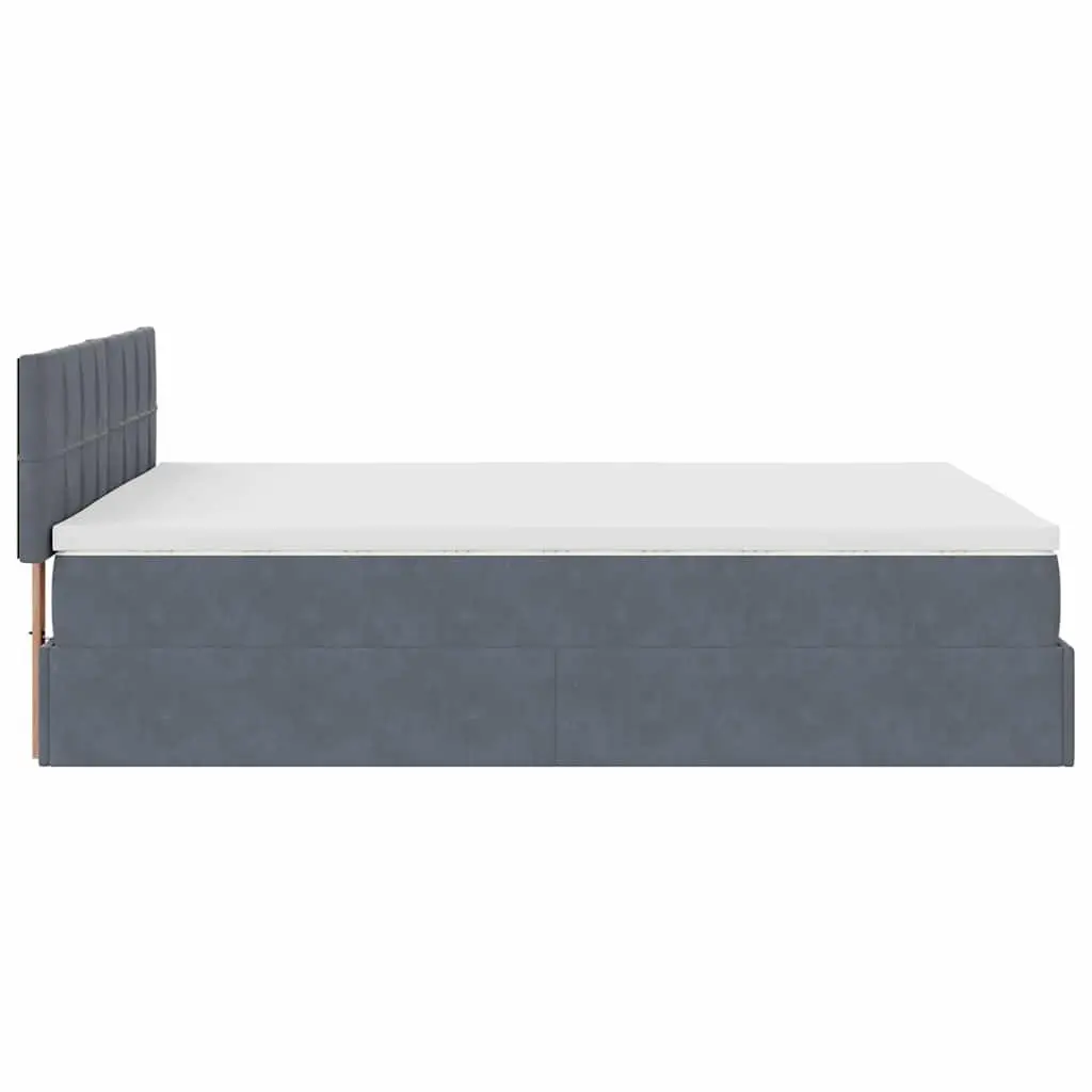 Double Ottoman Bed Grey Velvet Pocket Spring Mattress with Hydraulic Lift and Adjustable LED Lights