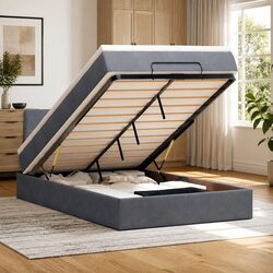 King Single Ottoman Bed with Pocket Spring Mattress in Grey