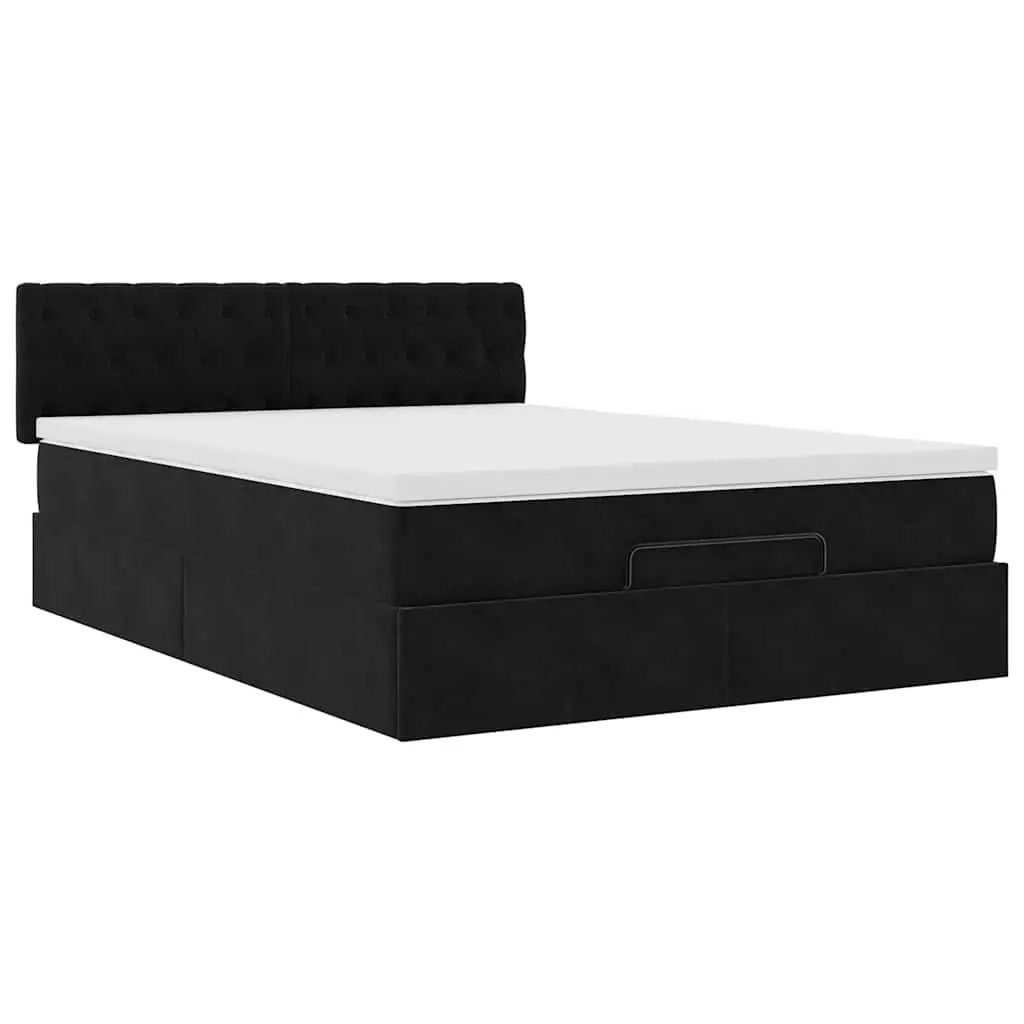 Ottoman Bed Black Velvet Double with Pocket Spring Mattress and LED Lights