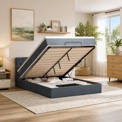 Queen Velvet Ottoman Bed with Pocket Spring Mattress