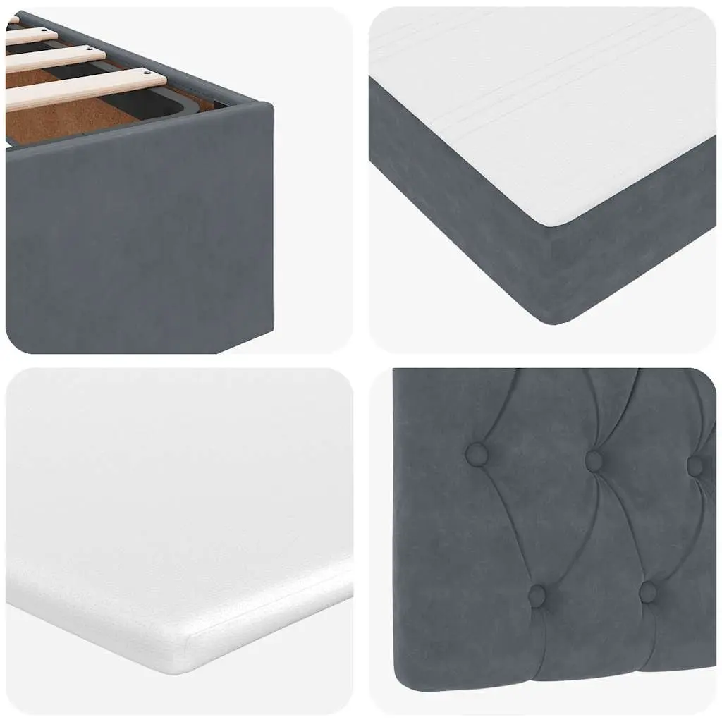 Queen Ottoman Bed Grey Velvet Pocket Spring Mattress with LED Lights