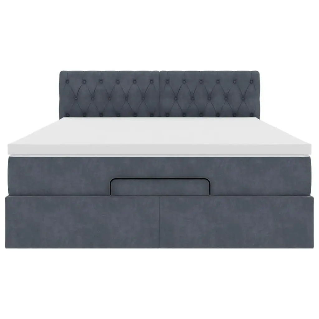 Queen Ottoman Bed Grey Velvet Pocket Spring Mattress with LED Lights