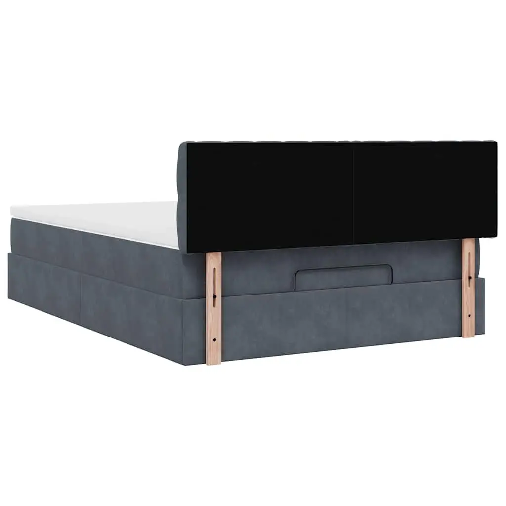 Queen Ottoman Bed Grey Velvet Pocket Spring Mattress with LED Lights