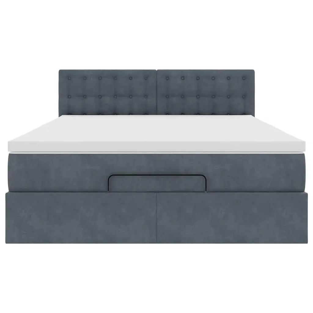 Ottoman Bed Grey Velvet Double with Pocket Spring Mattress Storage and LED Lights