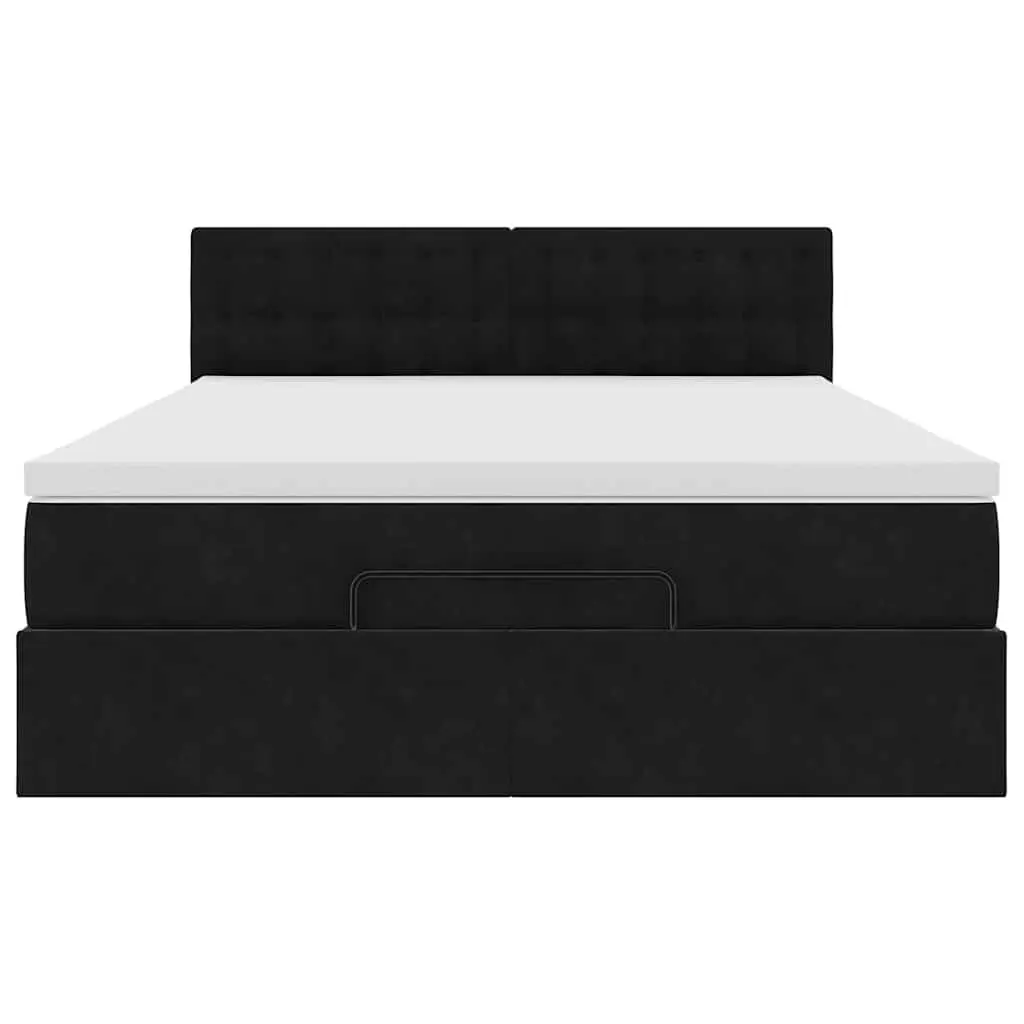 Ottoman Bed Black Velvet Pocket Spring Mattress Under-Bed Storage LED Lights
