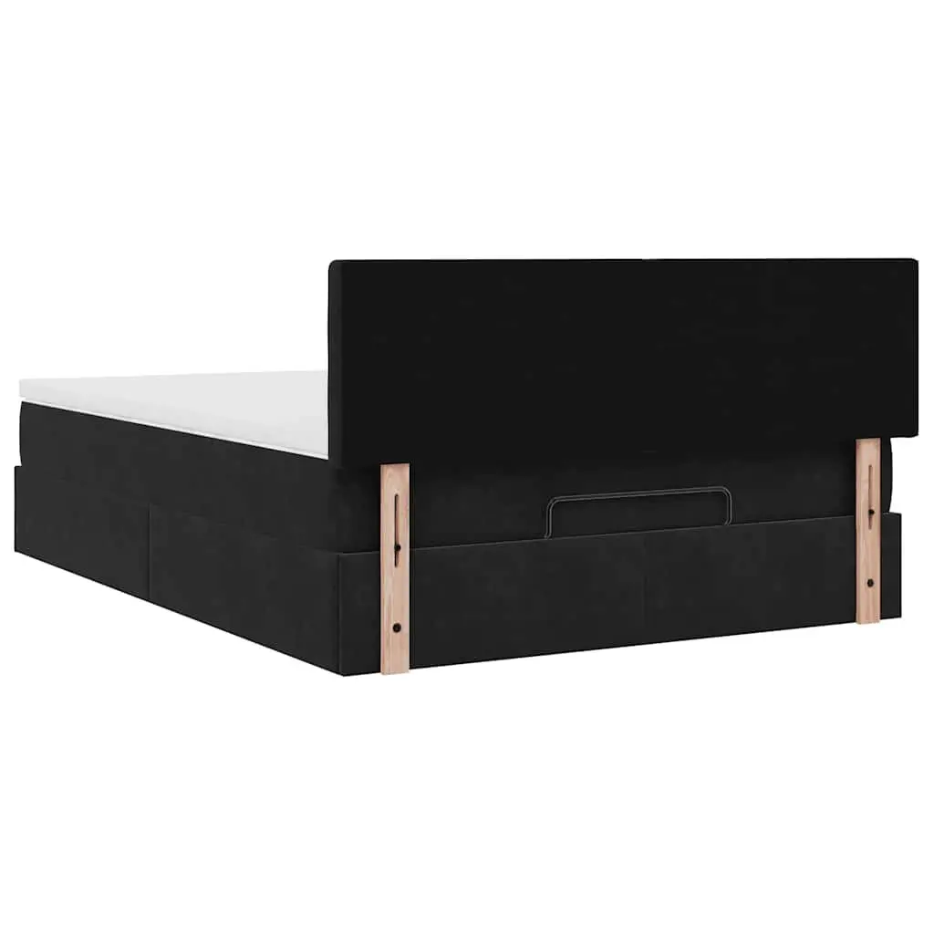 Ottoman Bed Black Velvet Pocket Spring Mattress Under-Bed Storage LED Lights