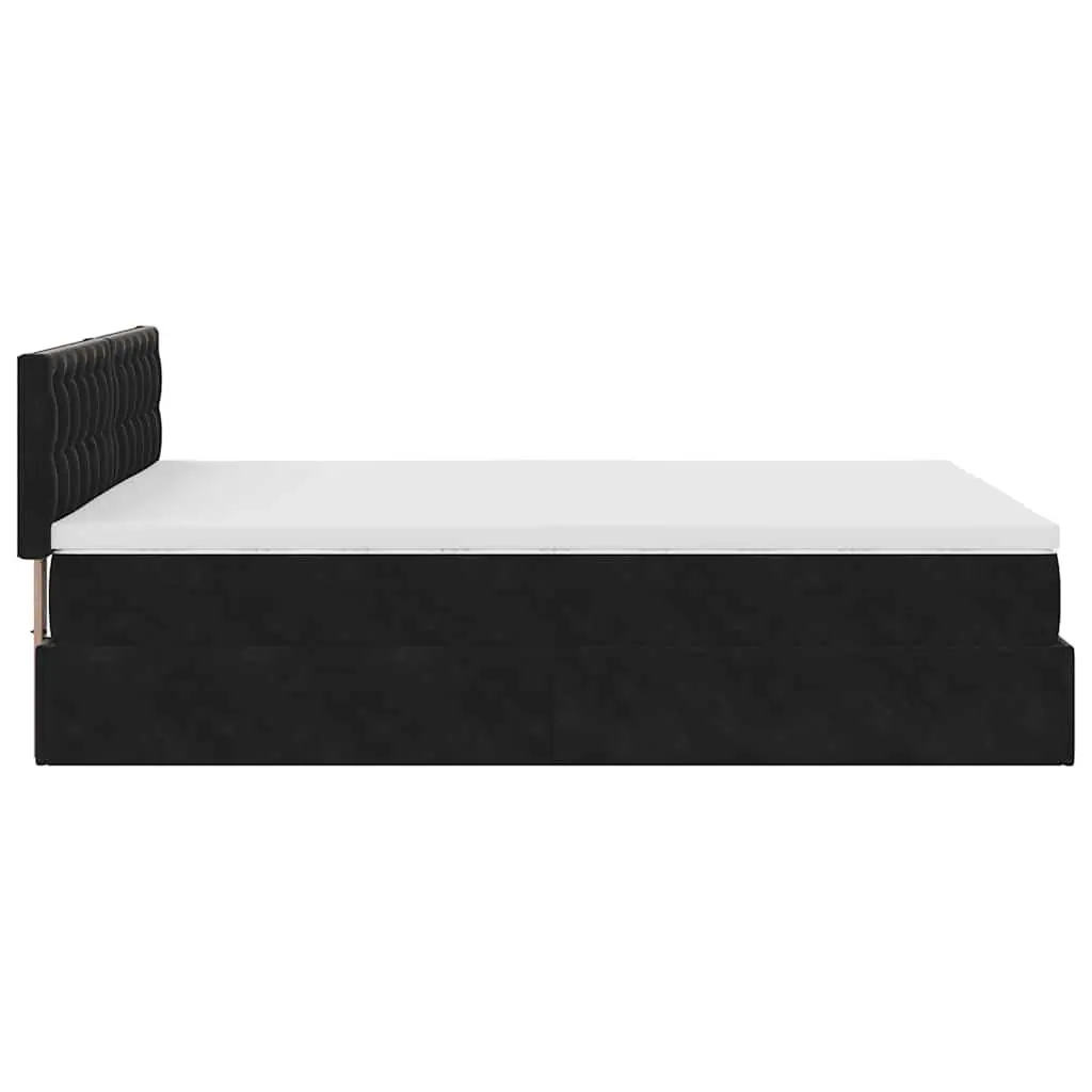 Ottoman Bed Black Velvet Pocket Spring Mattress Under-Bed Storage LED Lights
