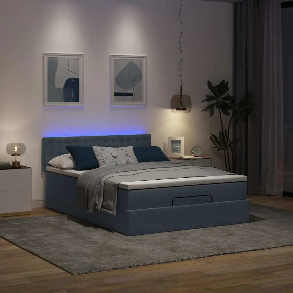 Queen Ottoman Storage Bed Grey Velvet Pocket Spring Mattress with LED Lights