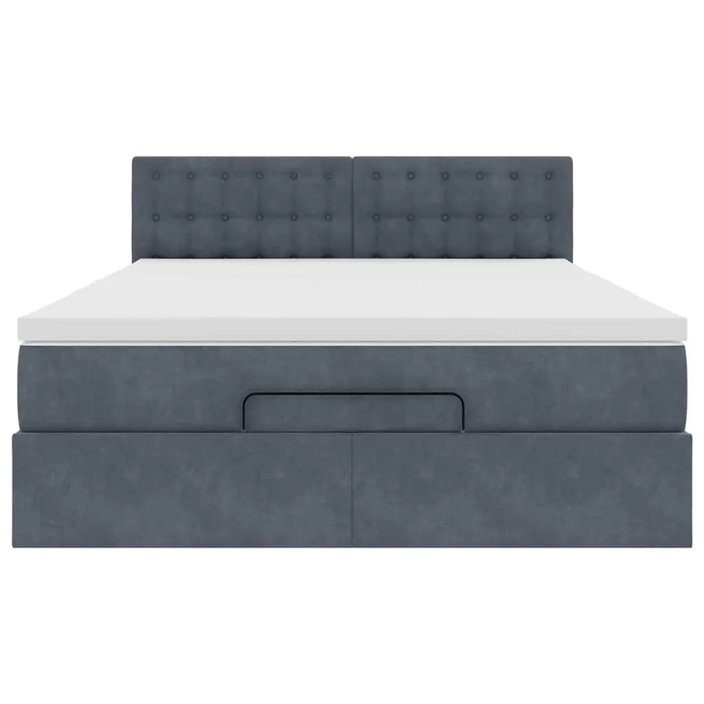 Queen Ottoman Storage Bed Grey Velvet Pocket Spring Mattress with LED Lights