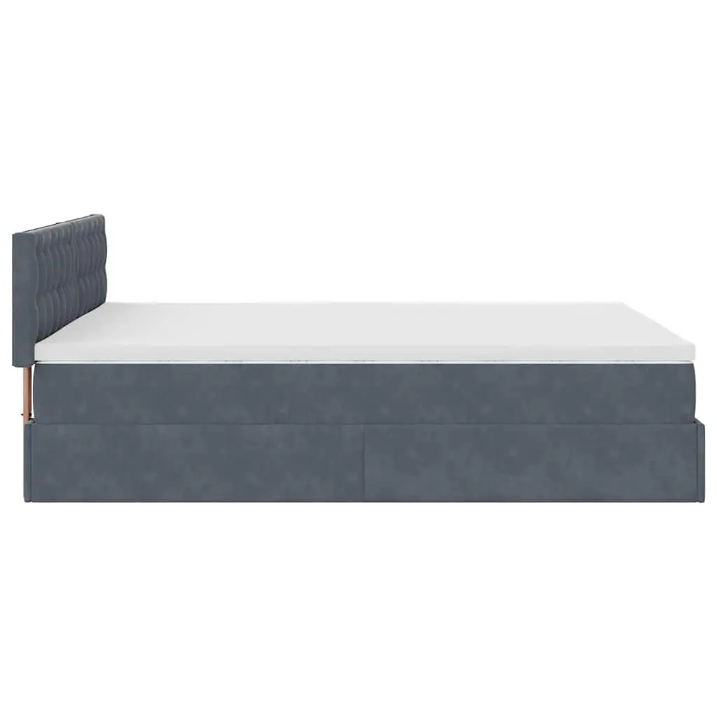 Queen Ottoman Storage Bed Grey Velvet Pocket Spring Mattress with LED Lights
