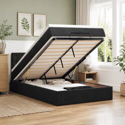King Single Ottoman Bed with Pocket Spring Mattress and LED Lights
