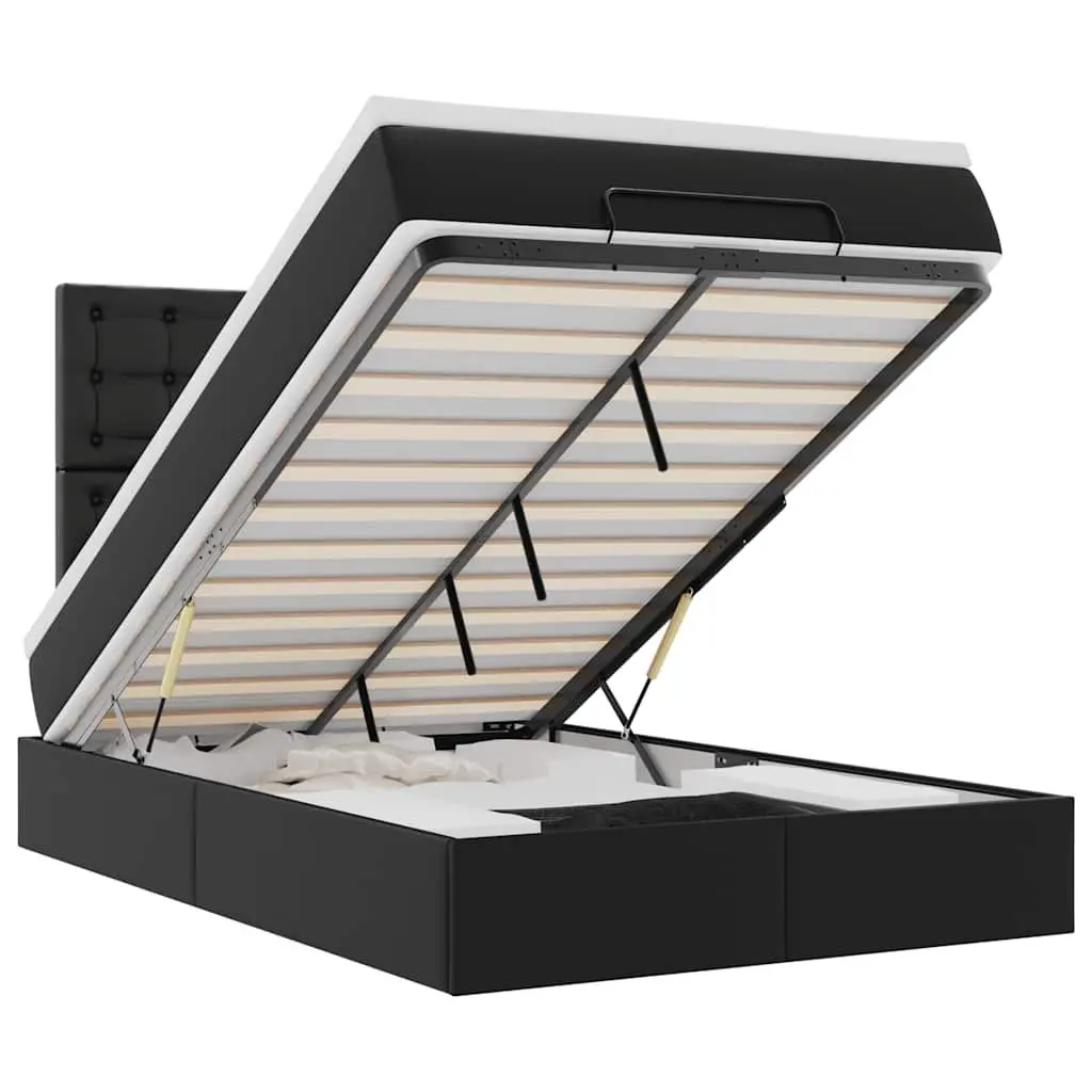Ottoman Bed Frame King Single Black Faux Leather with Pocket Spring Mattress and Hydraulic Lift Storage