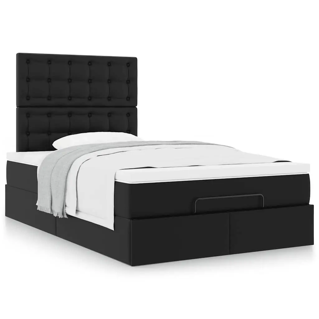 Ottoman Bed Frame King Single Black Faux Leather with Pocket Spring Mattress and Hydraulic Lift Storage