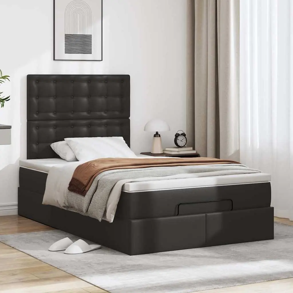 Ottoman Bed Frame King Single Black Faux Leather with Pocket Spring Mattress and Hydraulic Lift Storage
