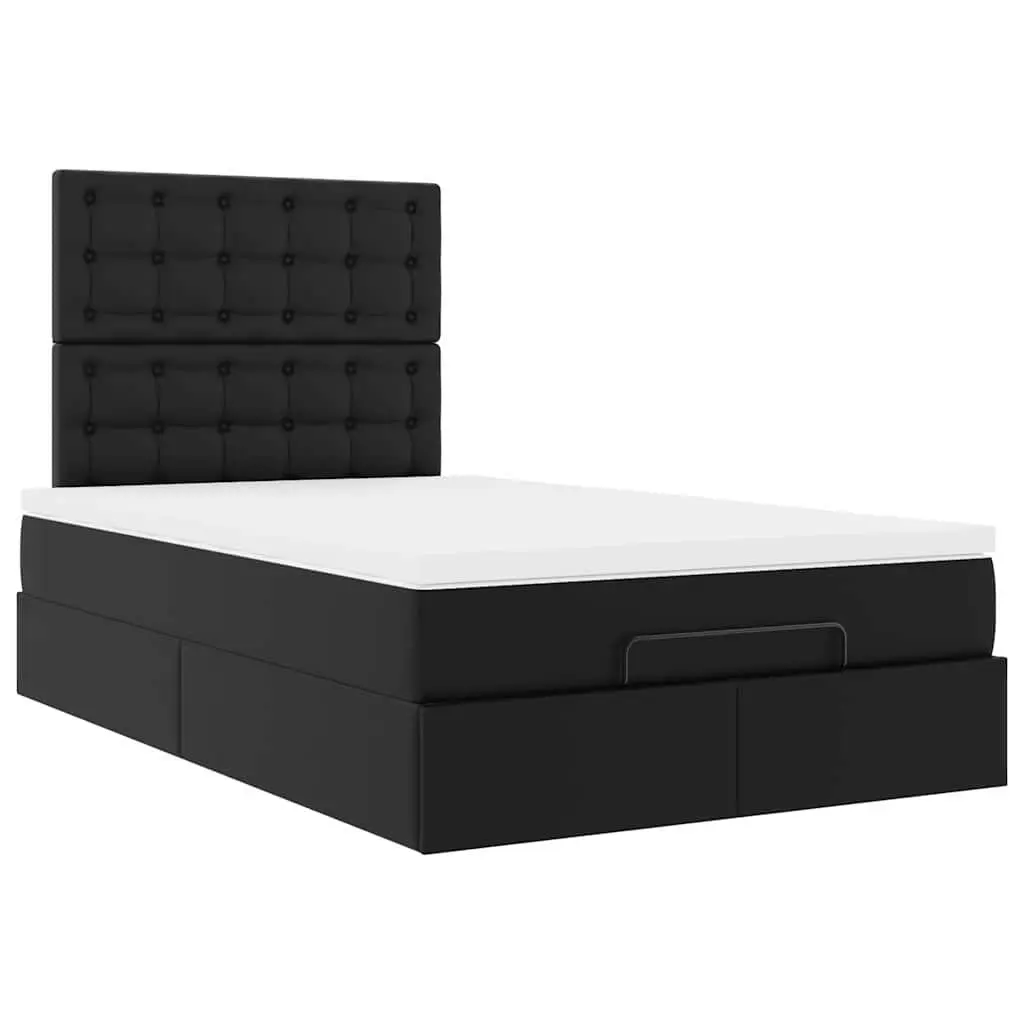 Ottoman Bed Frame King Single Black Faux Leather with Pocket Spring Mattress and Hydraulic Lift Storage